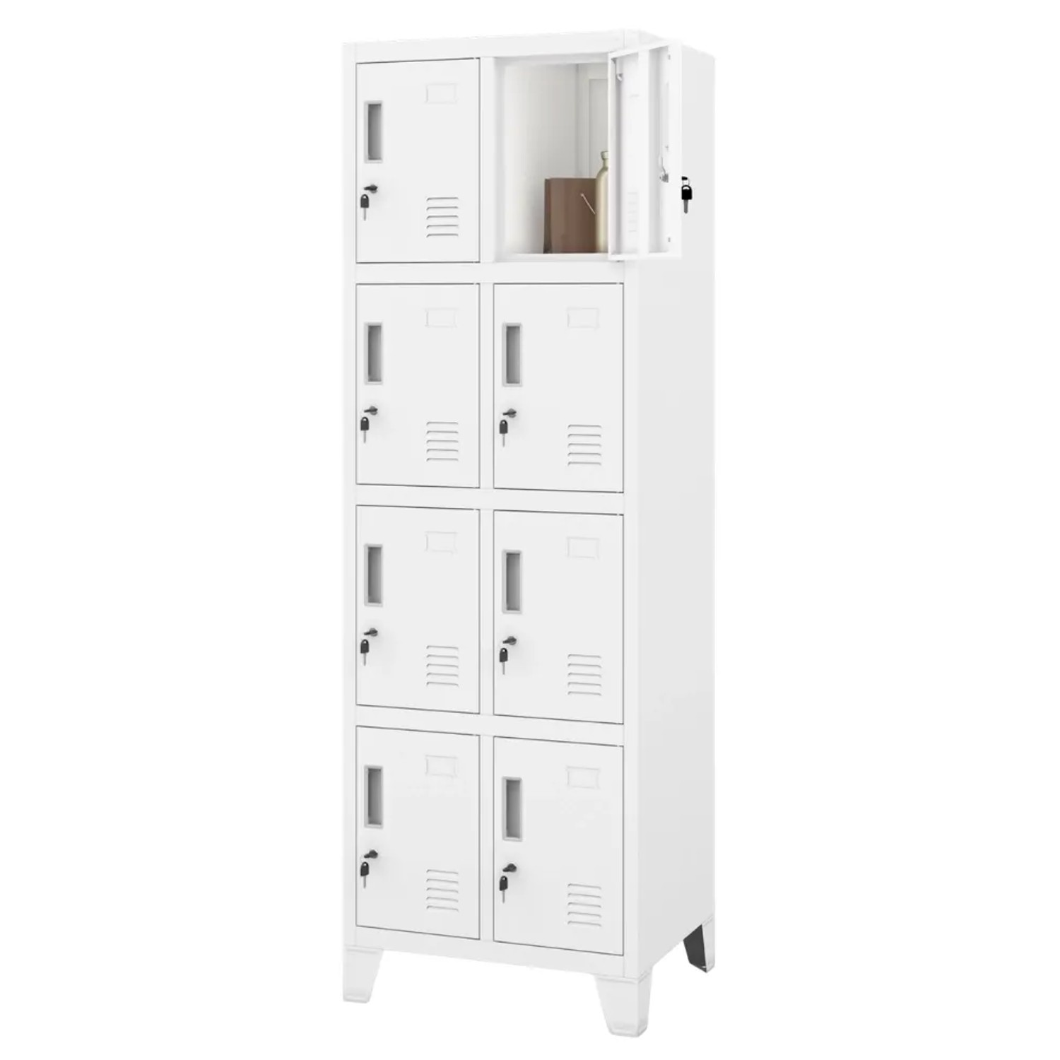 JAN NOWAK Schließfachschrank Spind ROBERT 8 Fächer Etikettenhalter Lüftungsschlitze Wertfachschrank Metall 172x55,9x45cm Weiß