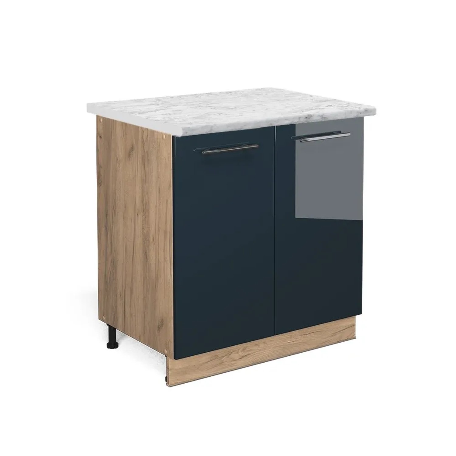 Vicco Küchenunterschrank Fame-Line DunkelBlau Hochglanz 80 x 82 mit Regal AP Marmor