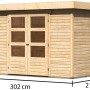 Karibu Holz-Gartenhaus Boras, unbehandelt, mit Flachdach und Doppeltür. Abmessungen: 298x213 cm.