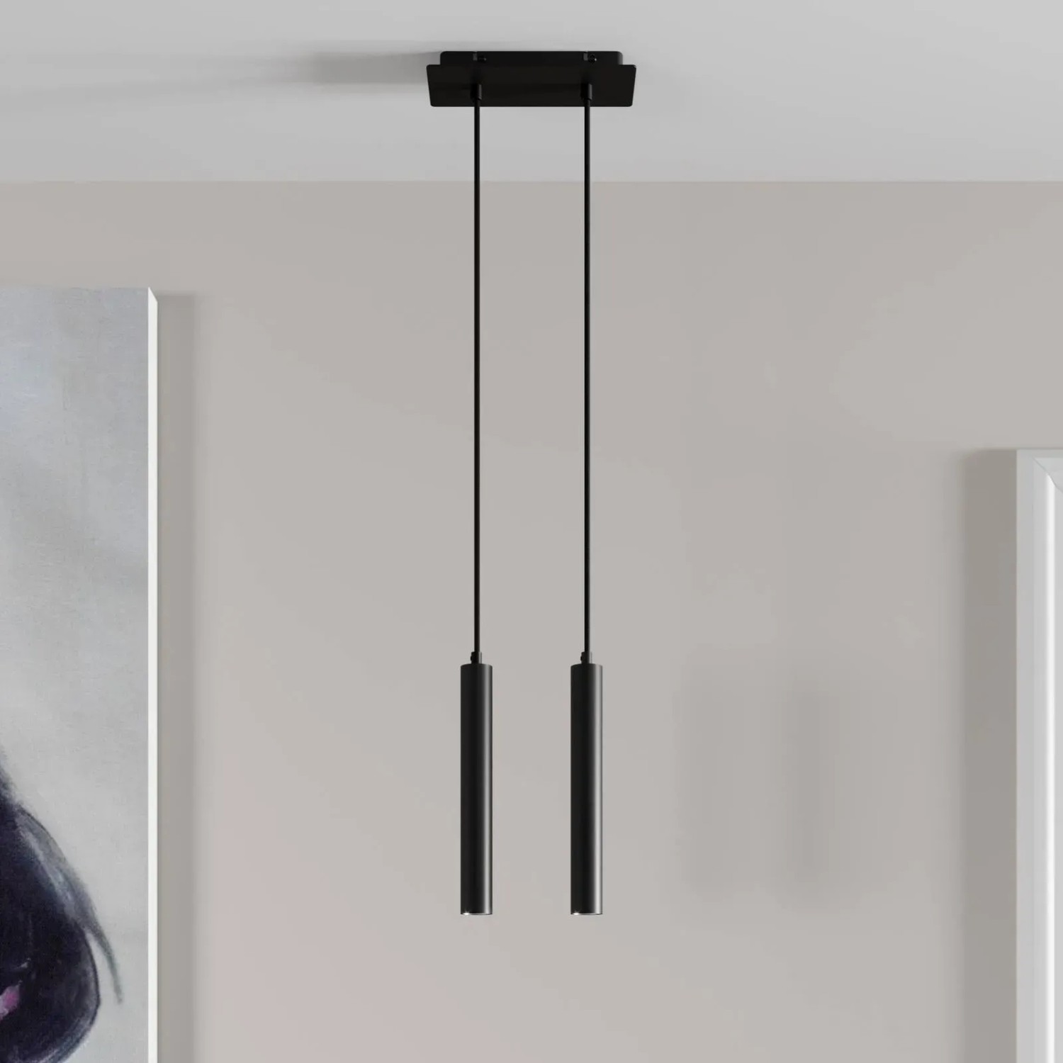 Moderne, 2-flammige LED-Pendelleuchte Franka in Schwarz aus Aluminium für Wohnzimmer & Esszimmer.