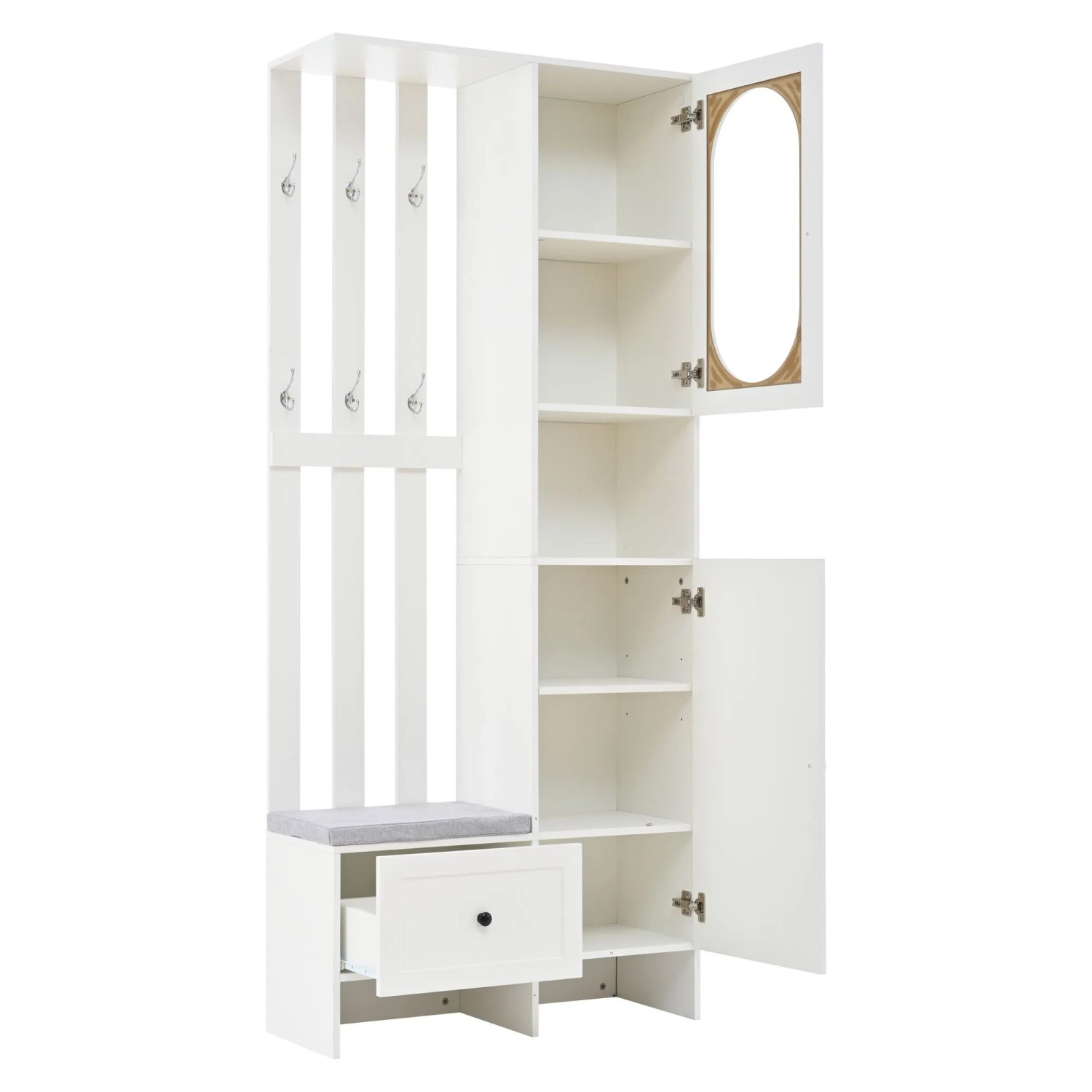 okwish Kompaktgarderobe mit 2 Schränken Gehärtetes Glas Flur 85x200x33.5cm Weiß