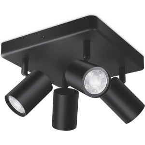 Schwarze WIZ LED Deckenleuchte Imageo mit 4 Spots, tunable white & color, 1380 Lumen.