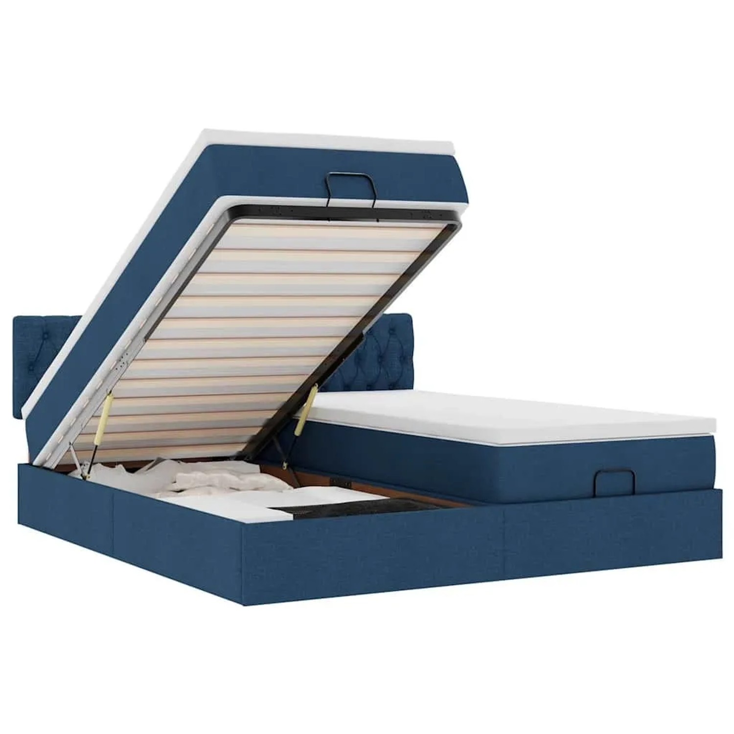 vidaXL Ottoman-Bett mit Matratzen & LEDs Blau 200x200 cm Stoff 3312877