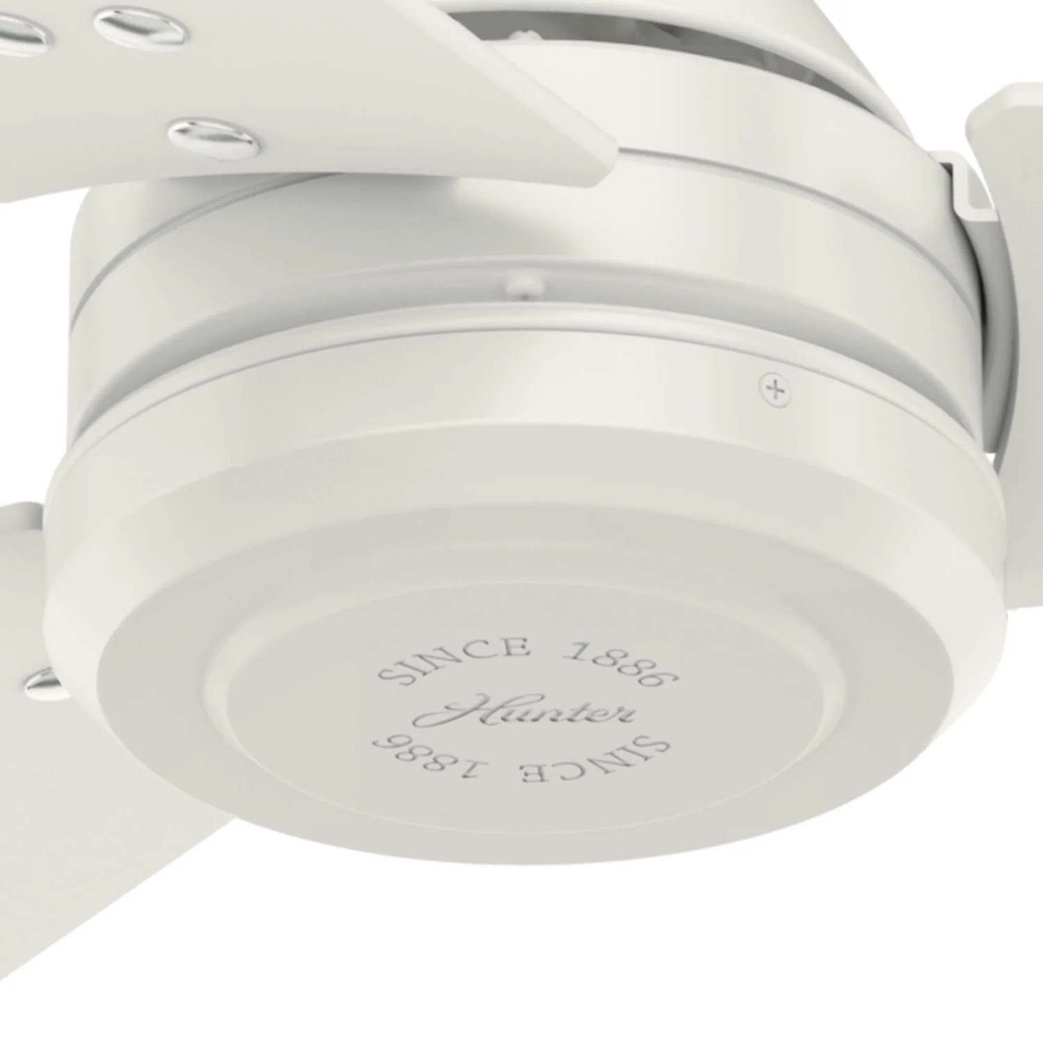 Weißer Hunter Fans Deckenventilator Protos 132 cm mit Wandschalter, Detailansicht.