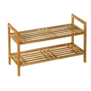 Wenko Holz-Schuhregal mit 2 Ablagen aus massivem Walnussholz, stapelbar.