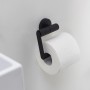 Tiger Toilettenpapierhalter Boston, Edelstahl schwarz, mit Papierrolle an weißer Wand.
