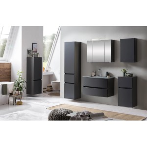 Held Möbel Waschtisch-Set Salerno, 80 cm, matt Grau-Graphitgrau mit Glasbecken. Badmöbel-Set mit Spiegelschrank.