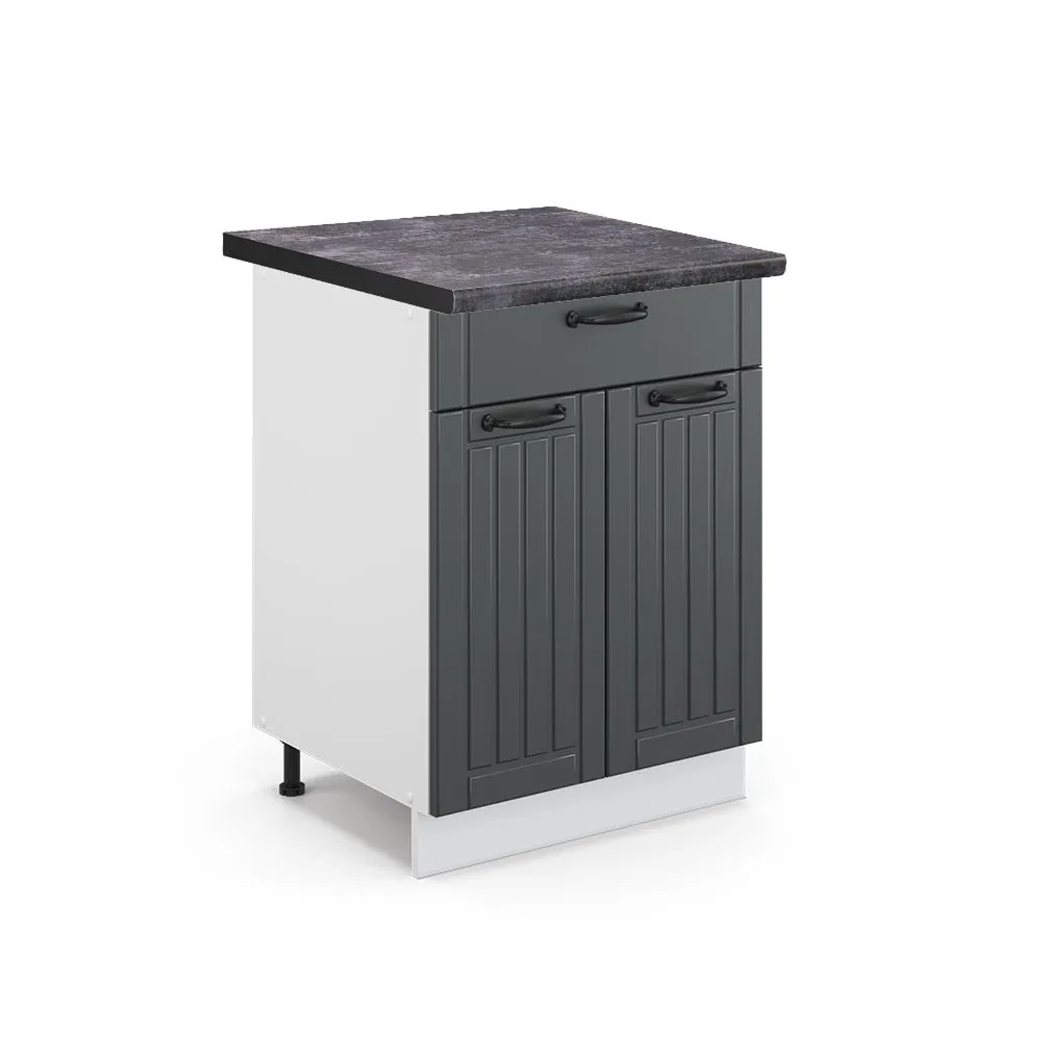 Vicco Küchenunterschrank Fame-Line Anthrazit Landhaus Weiß 60 cm mit Schublade AP Anthrazit
