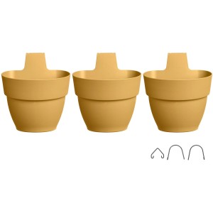 Elho Vibia Campana Hängetöpfe, 3er Set, honiggelb, mit Haken für Geländer und Wand.