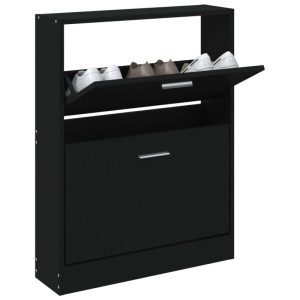 vidaXL Schuhschrank, schwarz, 59x17x81 cm, Holzwerkstoff mit zwei Klappen.