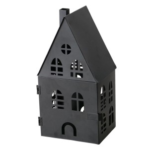 Schwarze Boltze Laterne Dover in Hausform, 24x10x12 cm, aus Eisen für stimmungsvolle Beleuchtung.