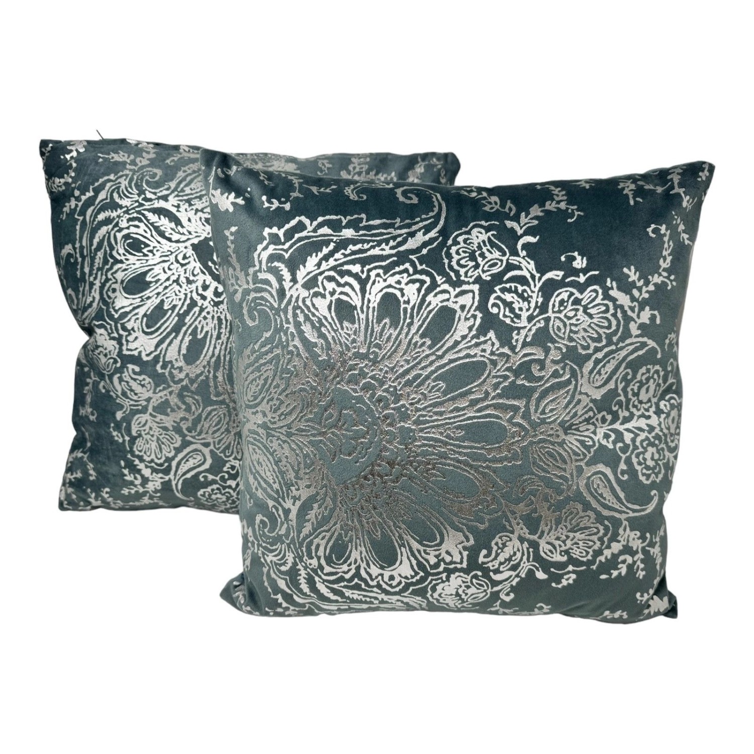 Jet-Line Indoor Dekokissen 2er Set Ornament Floral Blau/Silber 40 x 40 cm