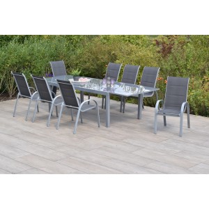 Merxx Amalfi di Lusso Gartenmöbel Set mit 8 Stapelsesseln und Ausziehtisch 200/300x100 cm.