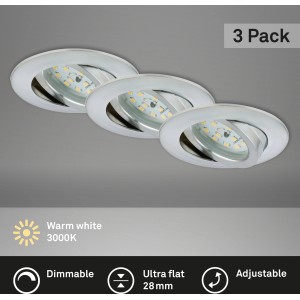 3er Set Briloner LED Einbauleuchten, dimmbar und schwenkbar, in Alufarben.