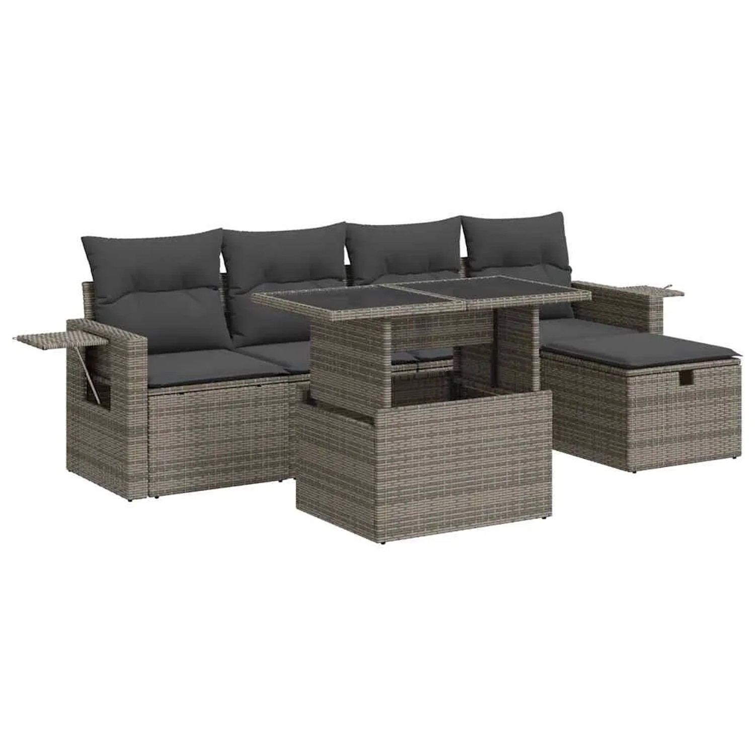vidaXL 6-Tlg Garten-Sofagarnitur mit Kissen Grau Poly Rattan 3327850