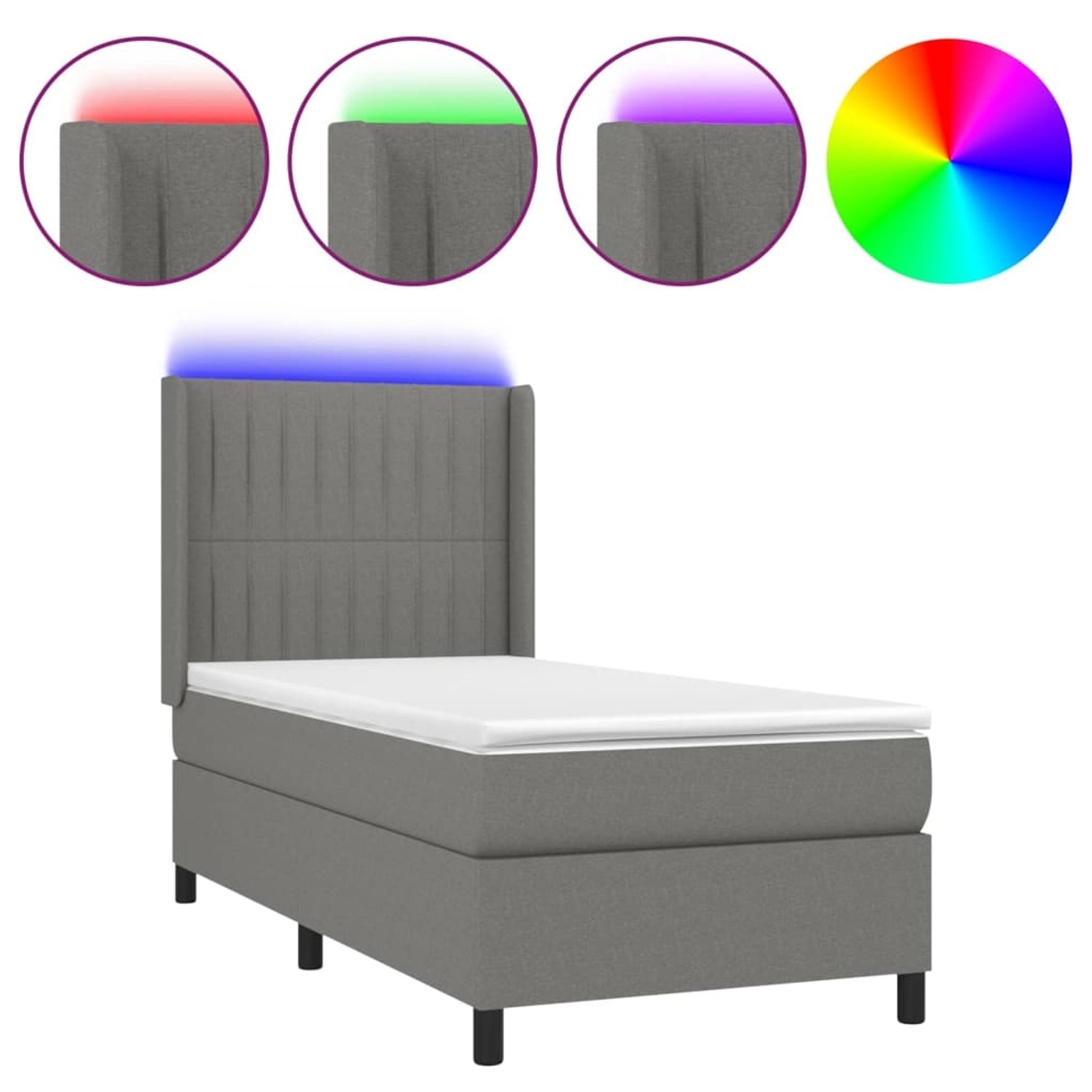 vidaXL Boxspringbett mit Matratze & LED Dunkelgrau 80x200 cm Stoff 3138430 günstig online kaufen