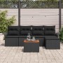 Schwarzes 6-tlg. vidaXL Garten-Sofa-Set aus Poly Rattan mit Tisch und Hockern. Ideal für Terrasse und Garten.