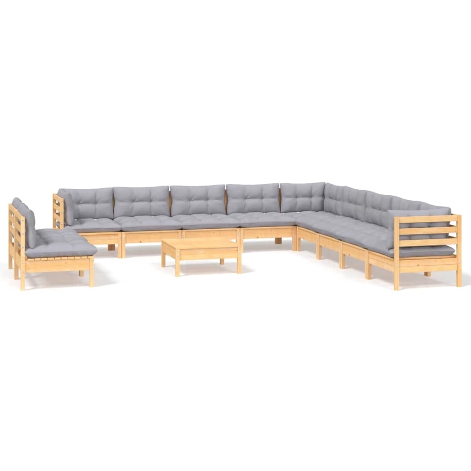 vidaXL 12-Tlg Garten-Lounge-Set mit Grauen Kissen Massivholz Kiefer 3096856 günstig online kaufen