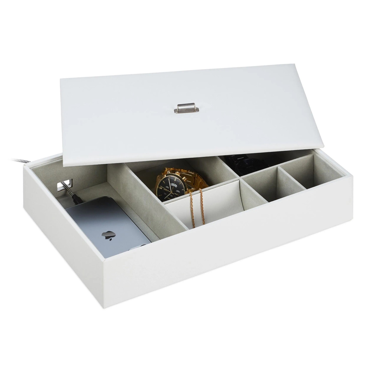 Relaxdays Schmuckaufbewahrung MDF Weiß mit Deckel 7 cm x 32 cm x 22 cm 900 g