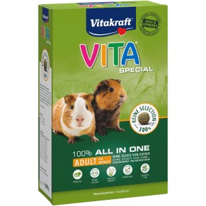 Vitakraft Vita Special Adult Meerschweinchenfutter, 600g Packung mit zwei Meerschweinchen auf der Vorderseite.