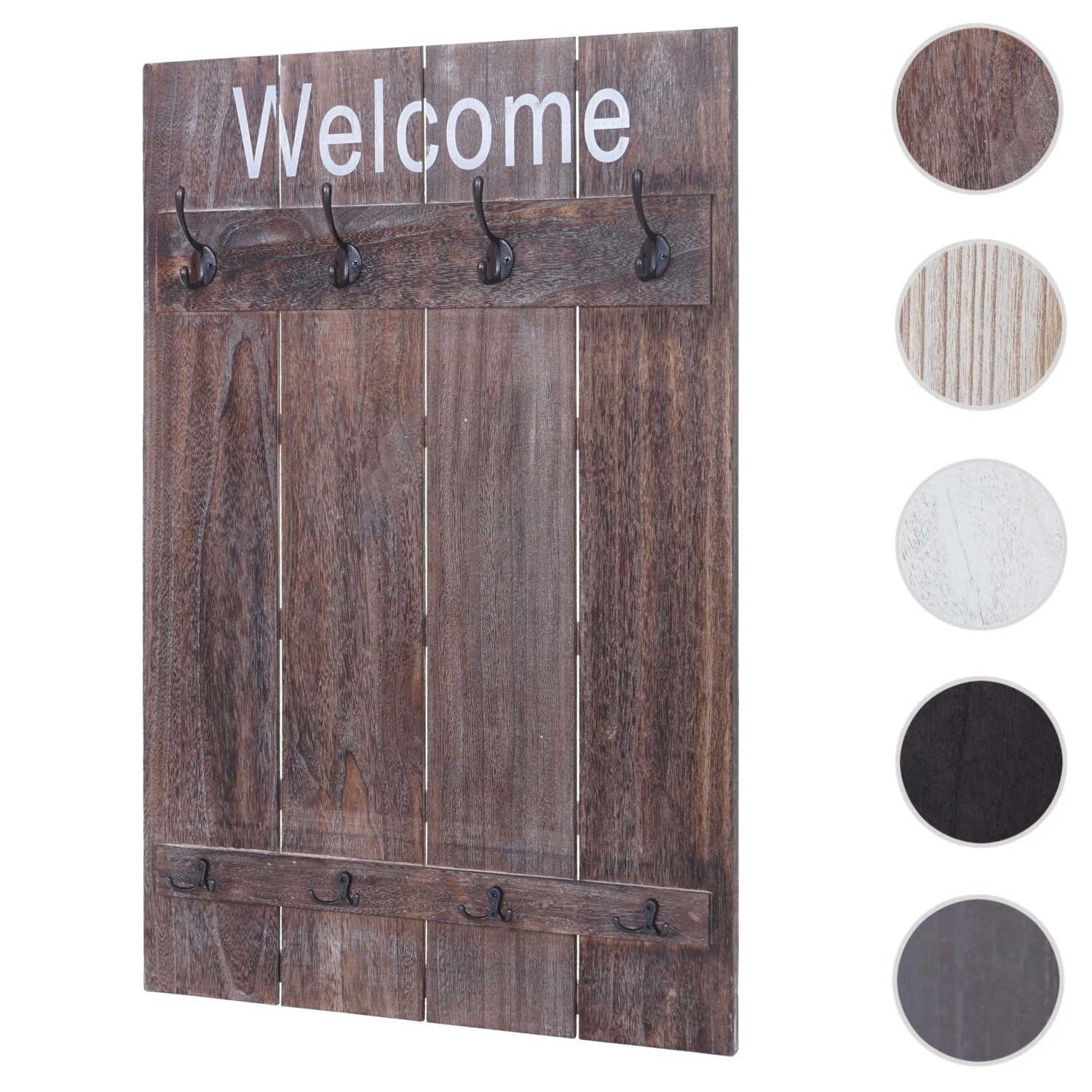 MCW Wandgarderobe C89 Welcome Shabby Braun mit 8 Haken im Shabby-Look.