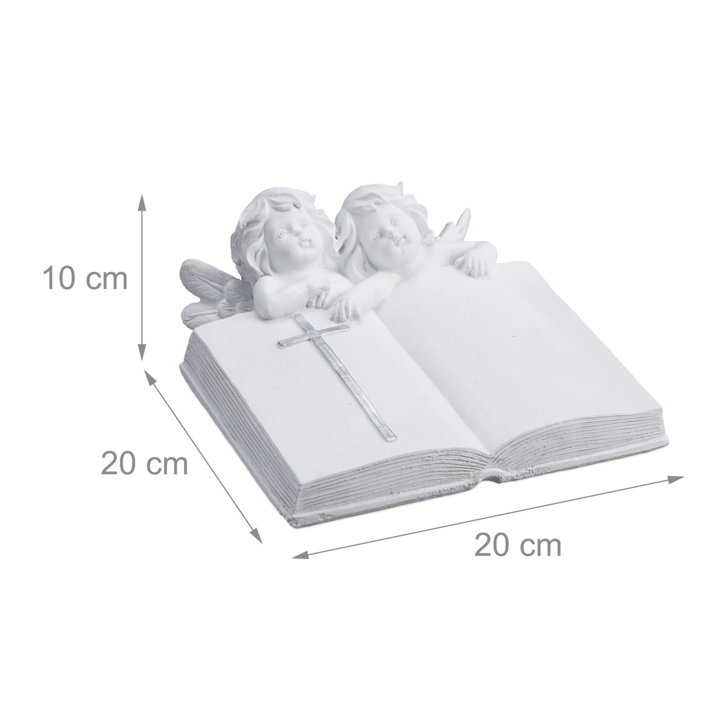 Relaxdays Grabengel mit Buch Polyresin Weiß Wetterfest Frostfest 10 cm x 20 cm x 20 cm 770 g_4