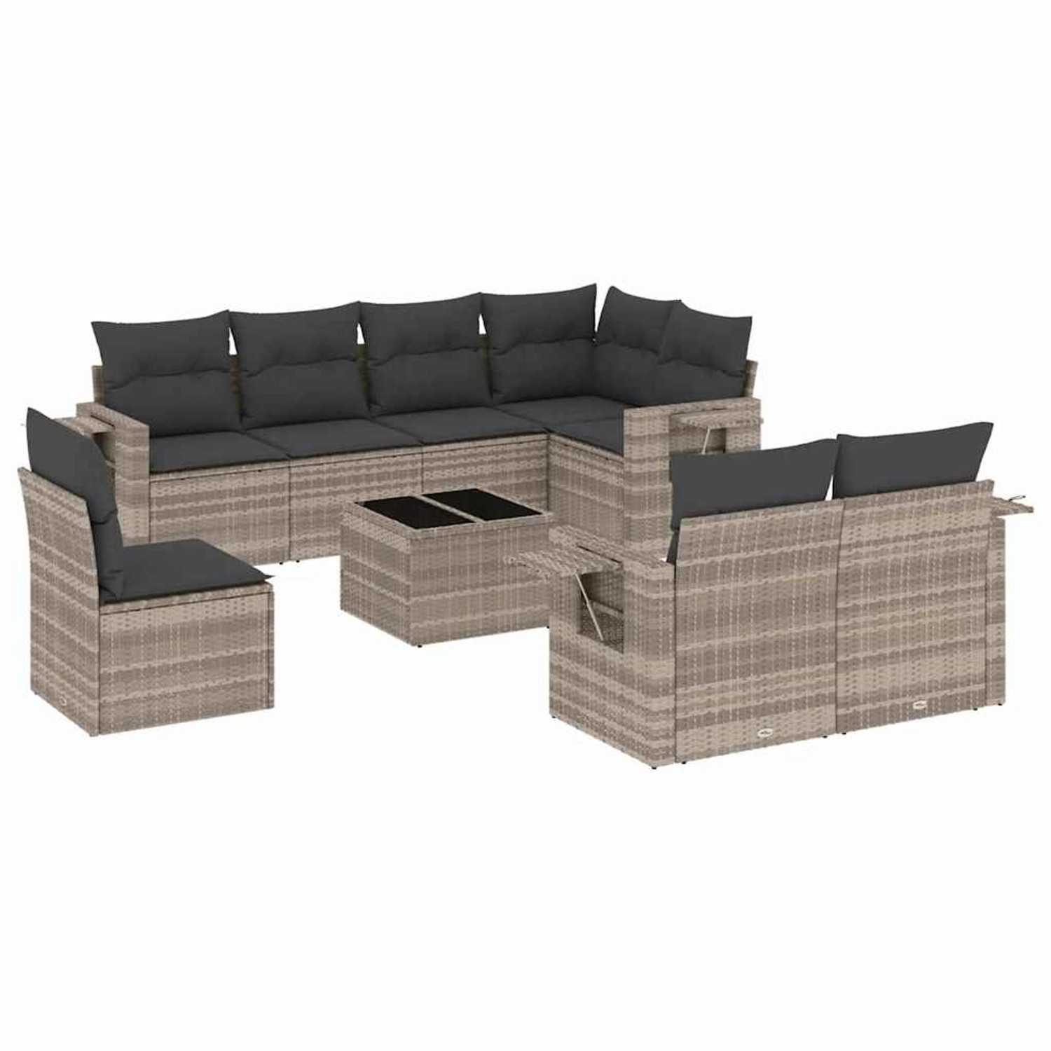 vidaXL 9-Tlg Garten-Sofagarnitur mit Kissen Hellgrau Poly Rattan 3220451 günstig online kaufen