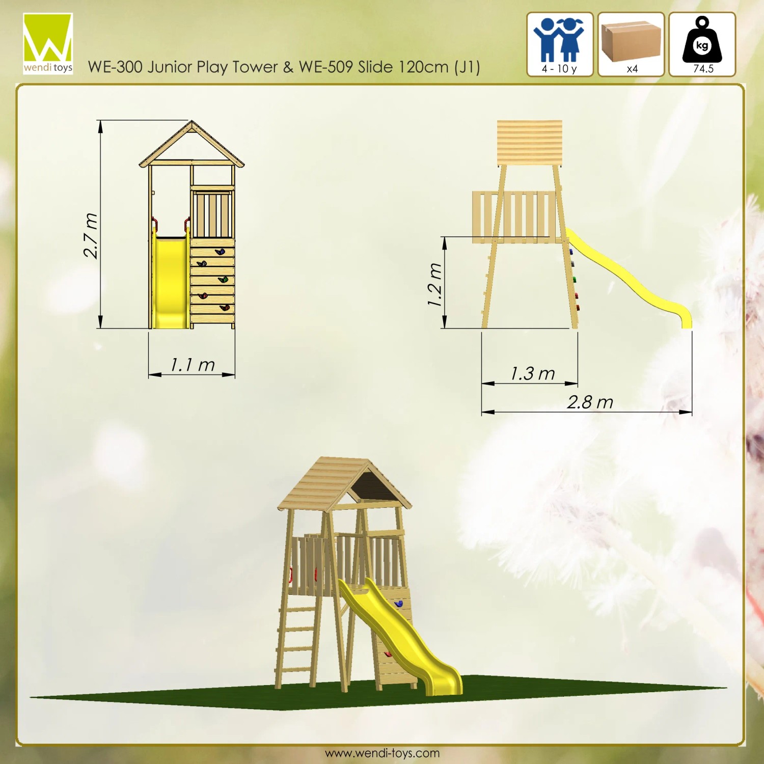 Wendi Toys Spielturm Falke mit gelber Rutsche, Kletterwand und Leiter. Ideal für Kinder ab 4 Jahren.
