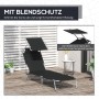 Schwarze Outsunny Sonnenliege mit Dach, klappbar und bis 120 kg belastbar.