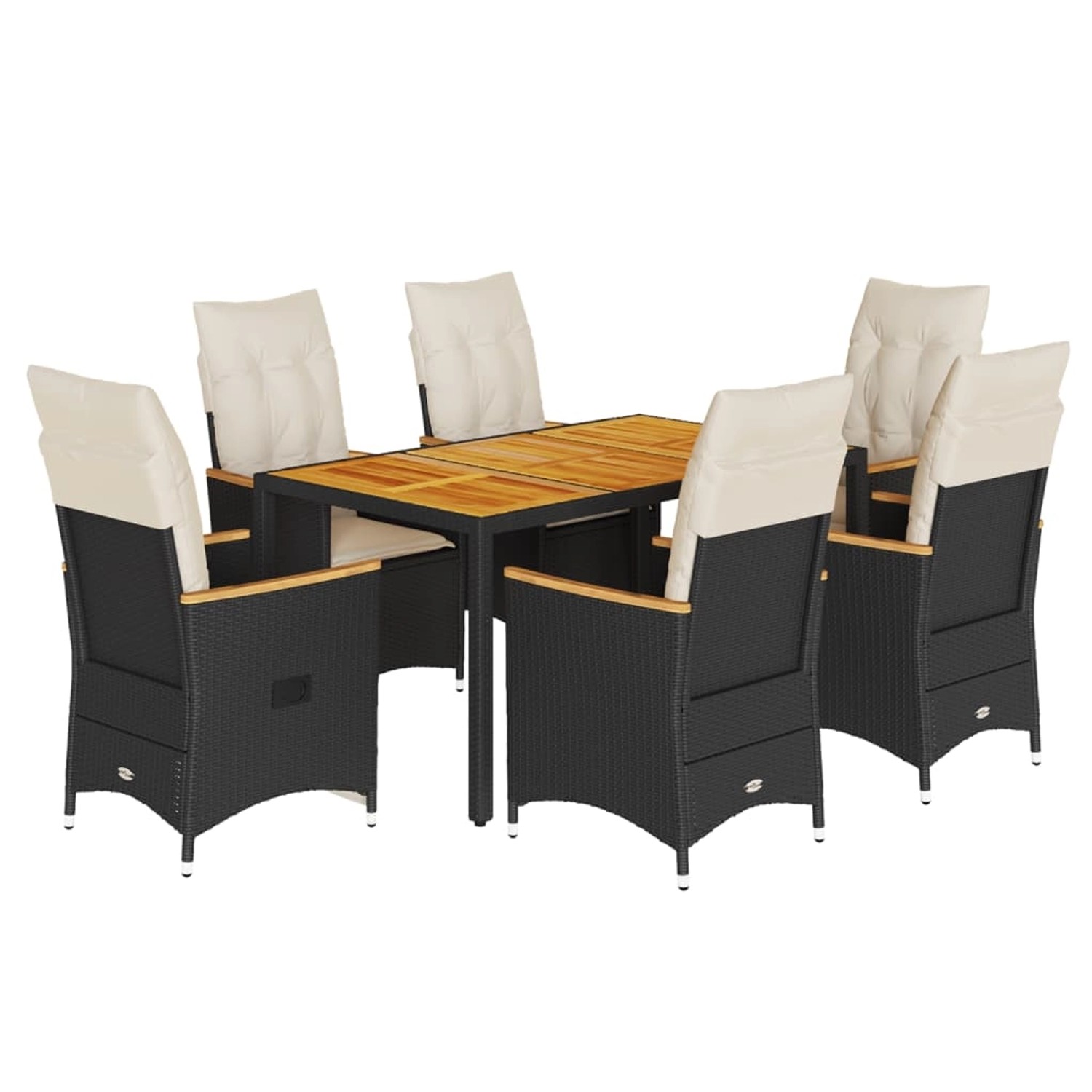 vidaXL 7-Tlg Garten-Essgruppe mit Kissen Schwarz Poly Rattan 3276836
