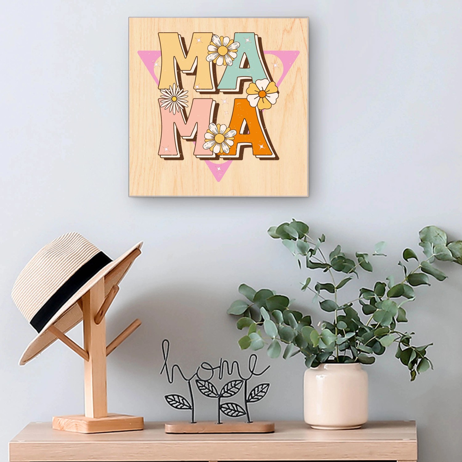 Banjado Schlüsselkasten Holz 'Mama Liebe Retro' 30x30cm mit 50 Haken zur Schlüsselaufbewahrung.