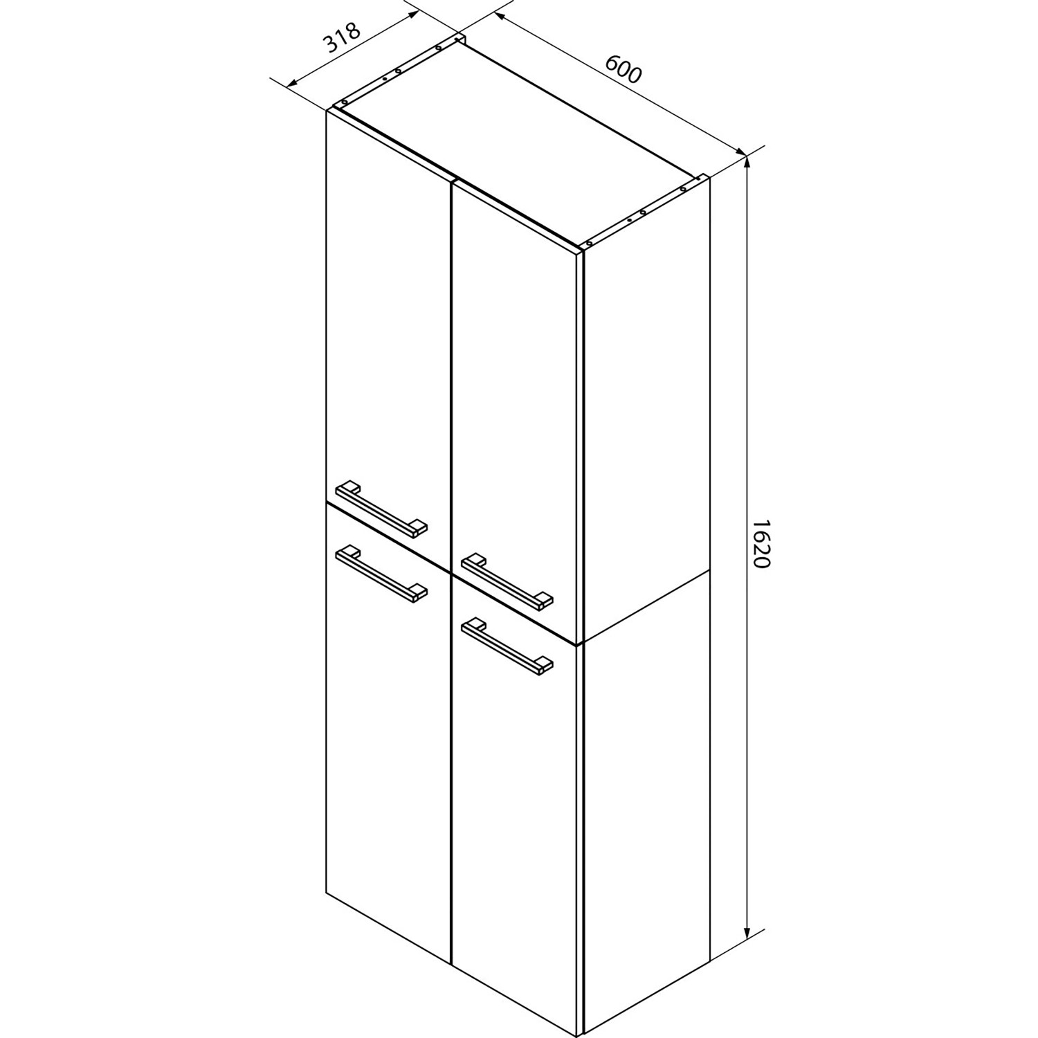 Fackelmann Doppel-Hochschrank Verona, 60 cm, Nussbaum/Weiß Hochglanz, mit vier Türen und Griffen.