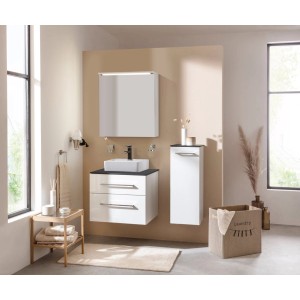 Fackelmann Aufsatzwaschbecken Vaida, Keramik, 40,5 cm, Weiß, montiert auf einem Badezimmerschrank.