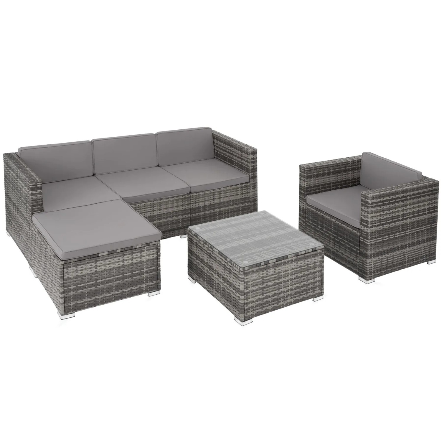 Tectake Rattan Lounge Lignano Für 4 Bis 5 Personen Widerstandsfähig  179 x 150 x 65 cm Grau