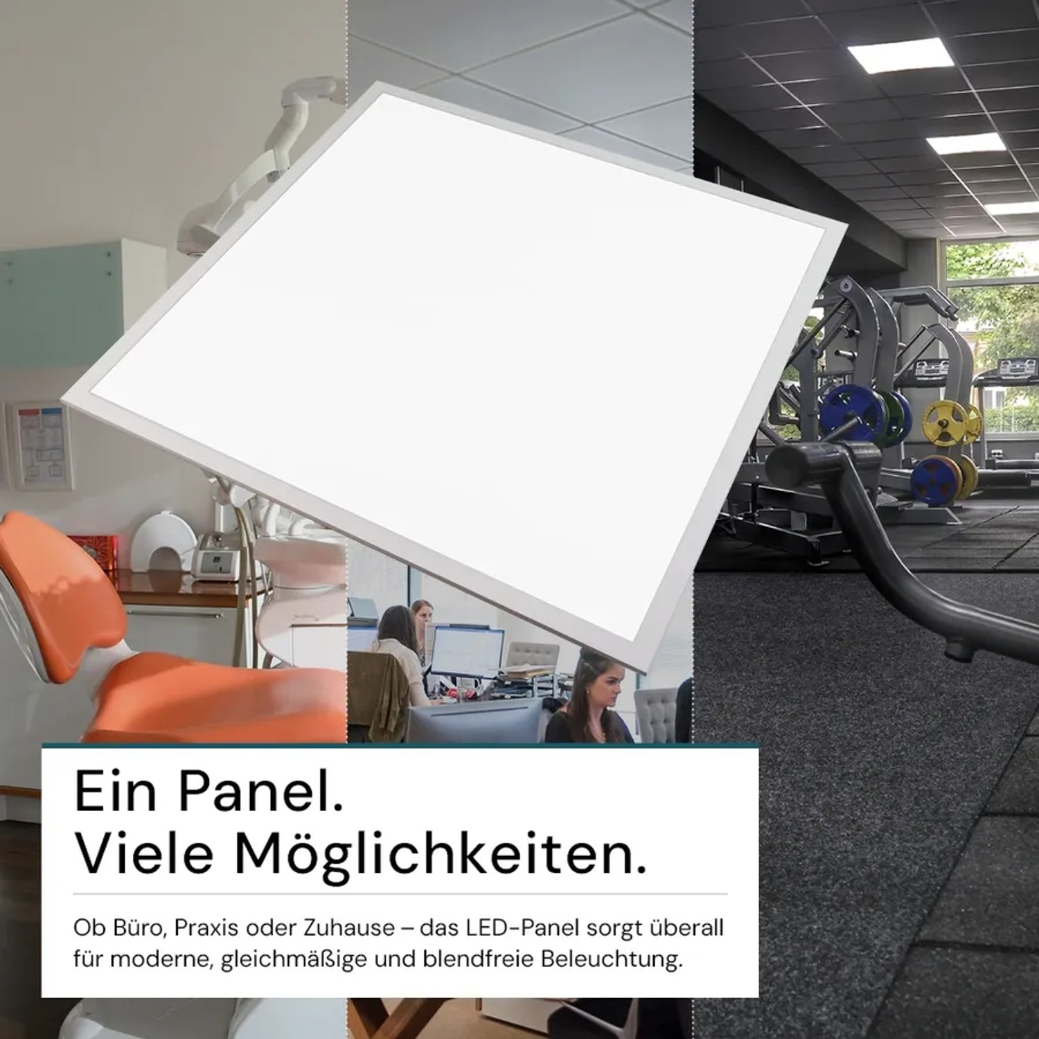 Quadratisches LUXULA LED Panel 62x62 cm für Büro, Praxis und Gewerbe.