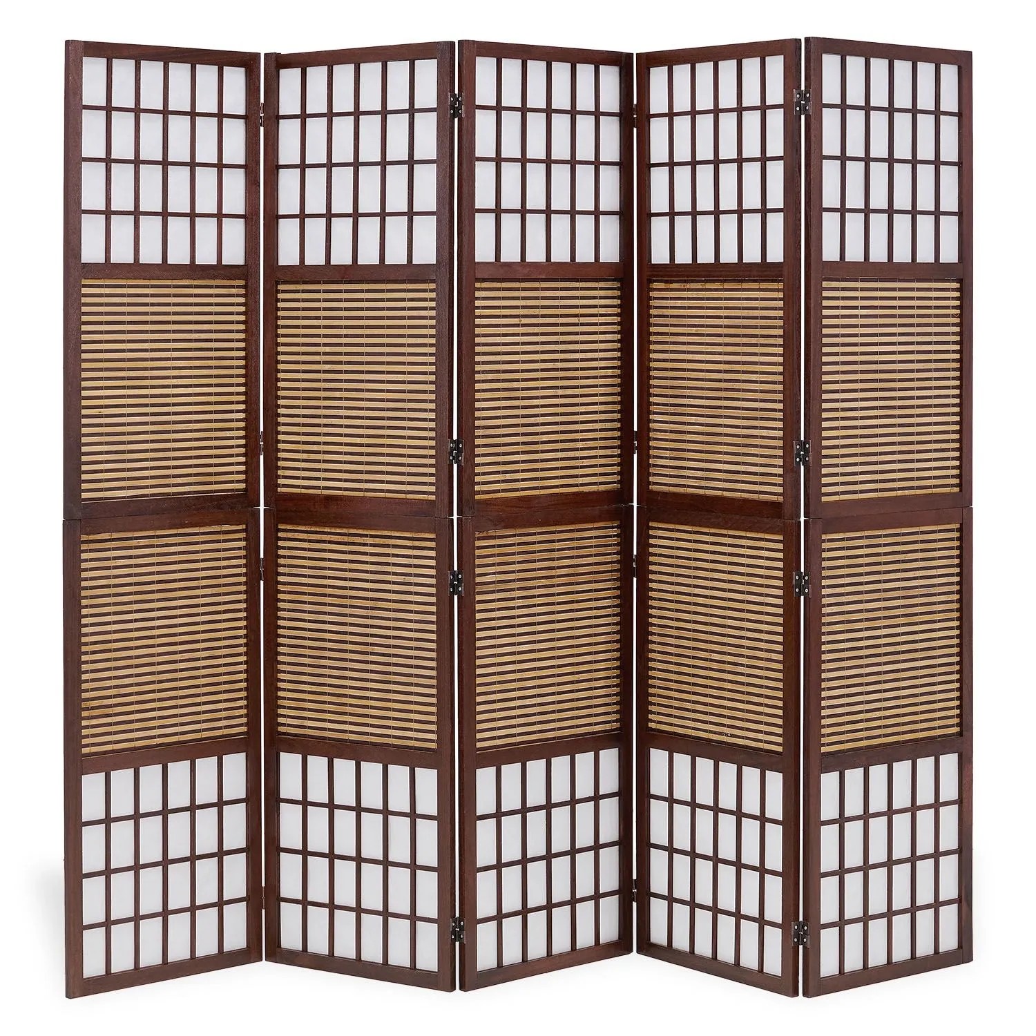Homestyle4u 5-tlg. Paravent in Braun 220x175 cm 90