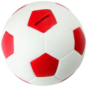 HMF 4790-03 Spardose Fußball Lederoptik 15 cm Durchmesser Rot Weiß