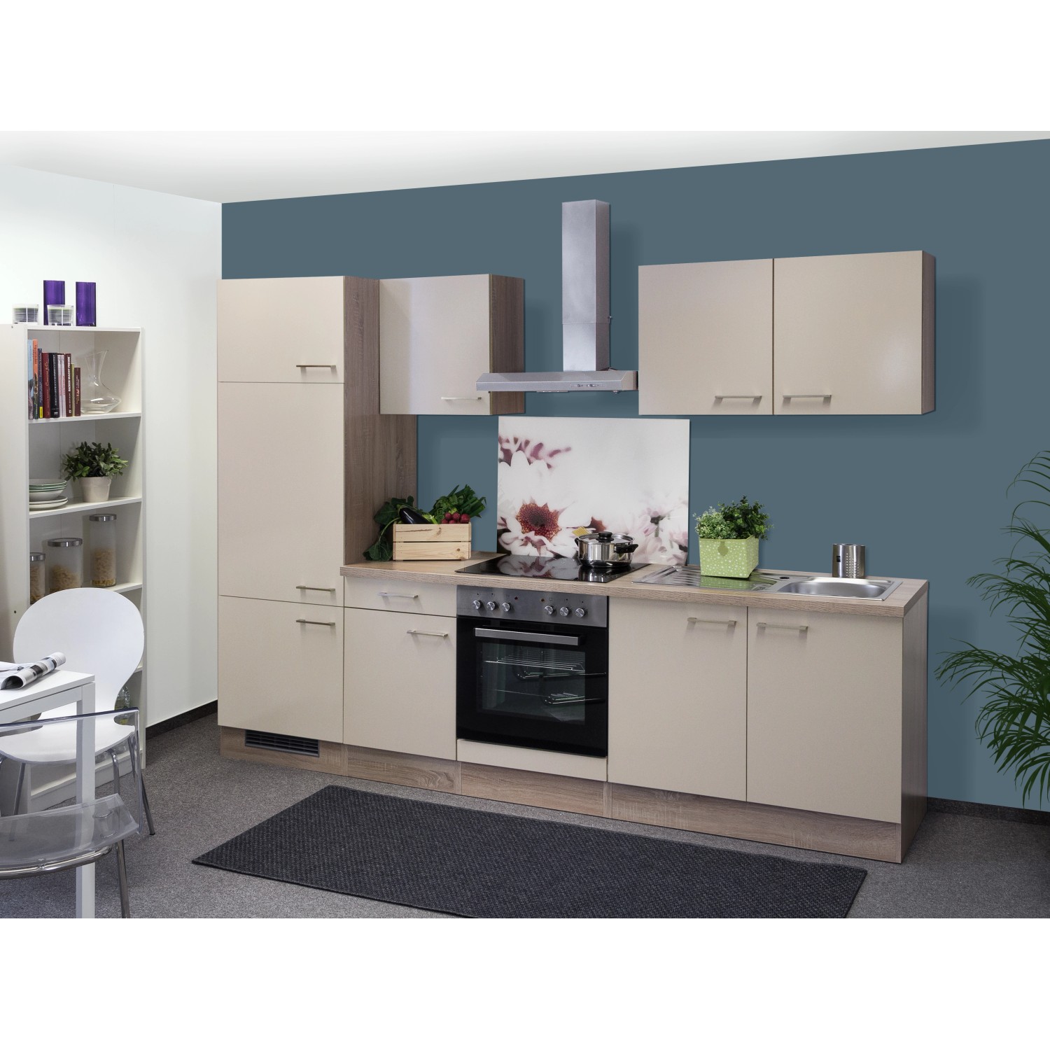 Flex-Well Exclusiv Küchenzeile/Küchenblock Orlando 270 cm Kaschmir Glanz-Sonoma Eiche