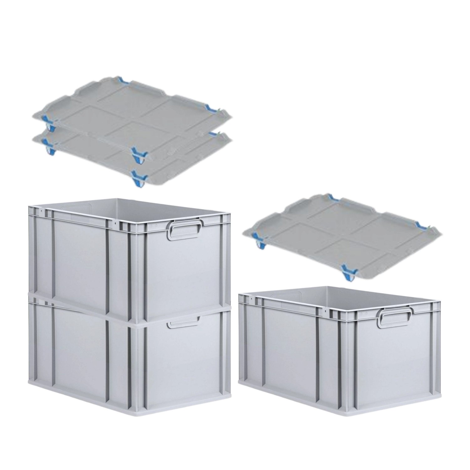 PROREGAL SuperSparSet 3x Eurobox NextGen Grip mit Auflagedeckel mit 4 Blauen Schiebeschnappverschlüssen HxBxT 32 x 40 x ...