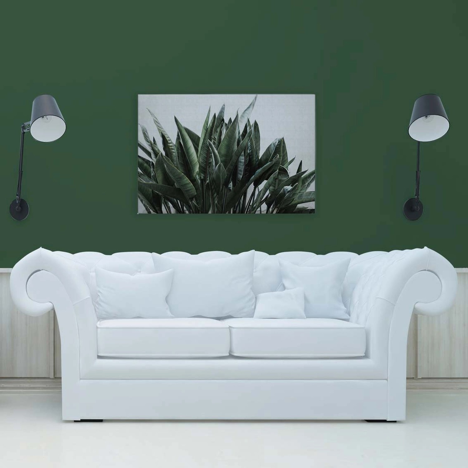 Bricoflor Wandbild Für Wohnzimmer Und Badezimmer Modern Deko Leinwandbild Mit Palmenblättern Grün Weiß Leinwand 90 X 60 