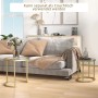 HOMCOM Couchtisch-Set aus Stahl und Glas in Gold, 2er-Set, vor Sofa
