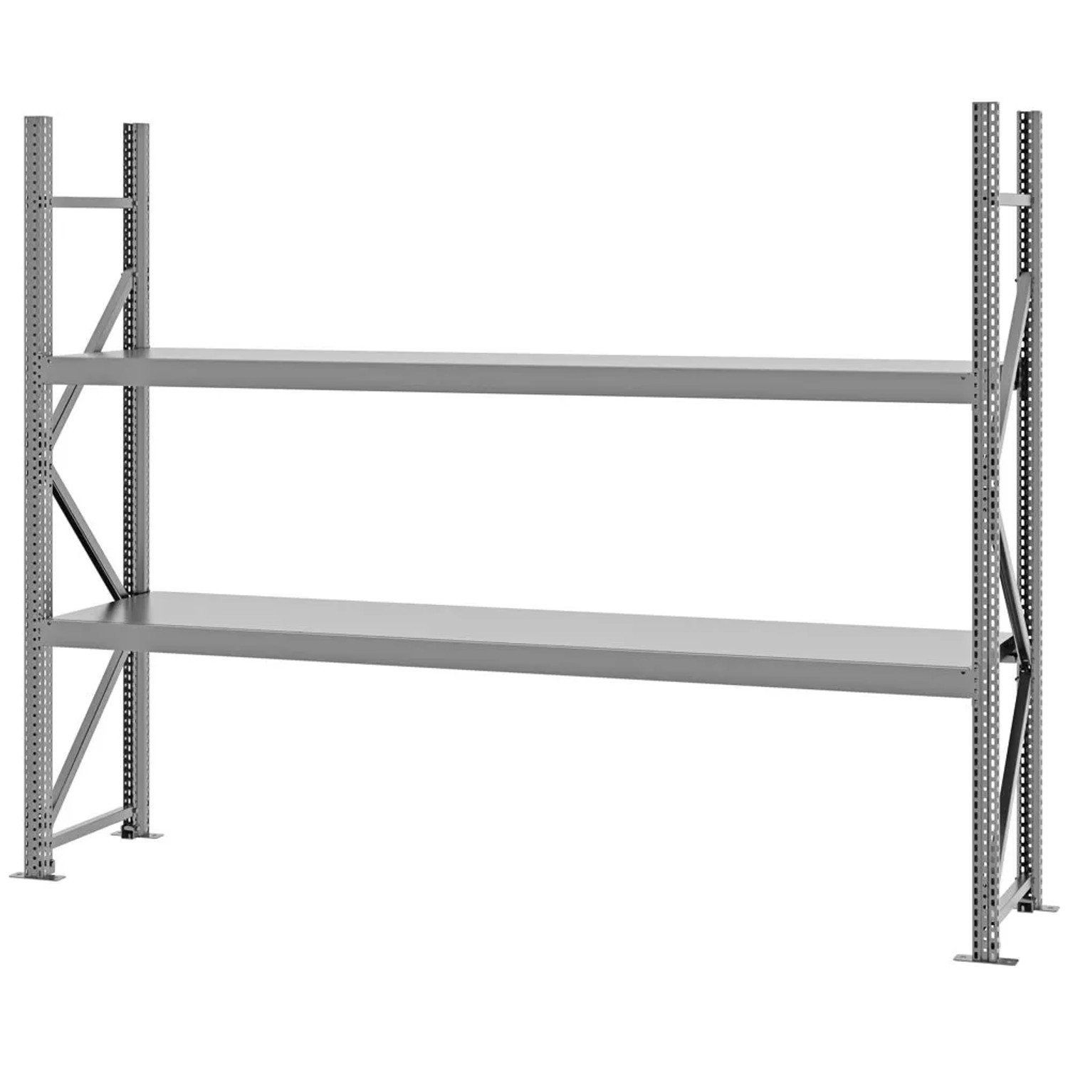 PROREGAL Weitspannregal Schraub-Stecksystem MAGNUS PRO Made In Germany Grundregal 200x250x50cm 2 Ebenen Stahlböden Fachlast 430kg Verzinkt
