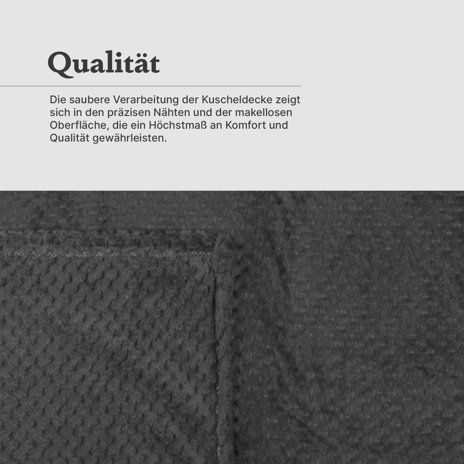 Detailaufnahme: Anthrazitfarbene Bestgoodies Kuscheldecke 150x200 cm mit Cashmere Soft Touch Popcorn Muster.