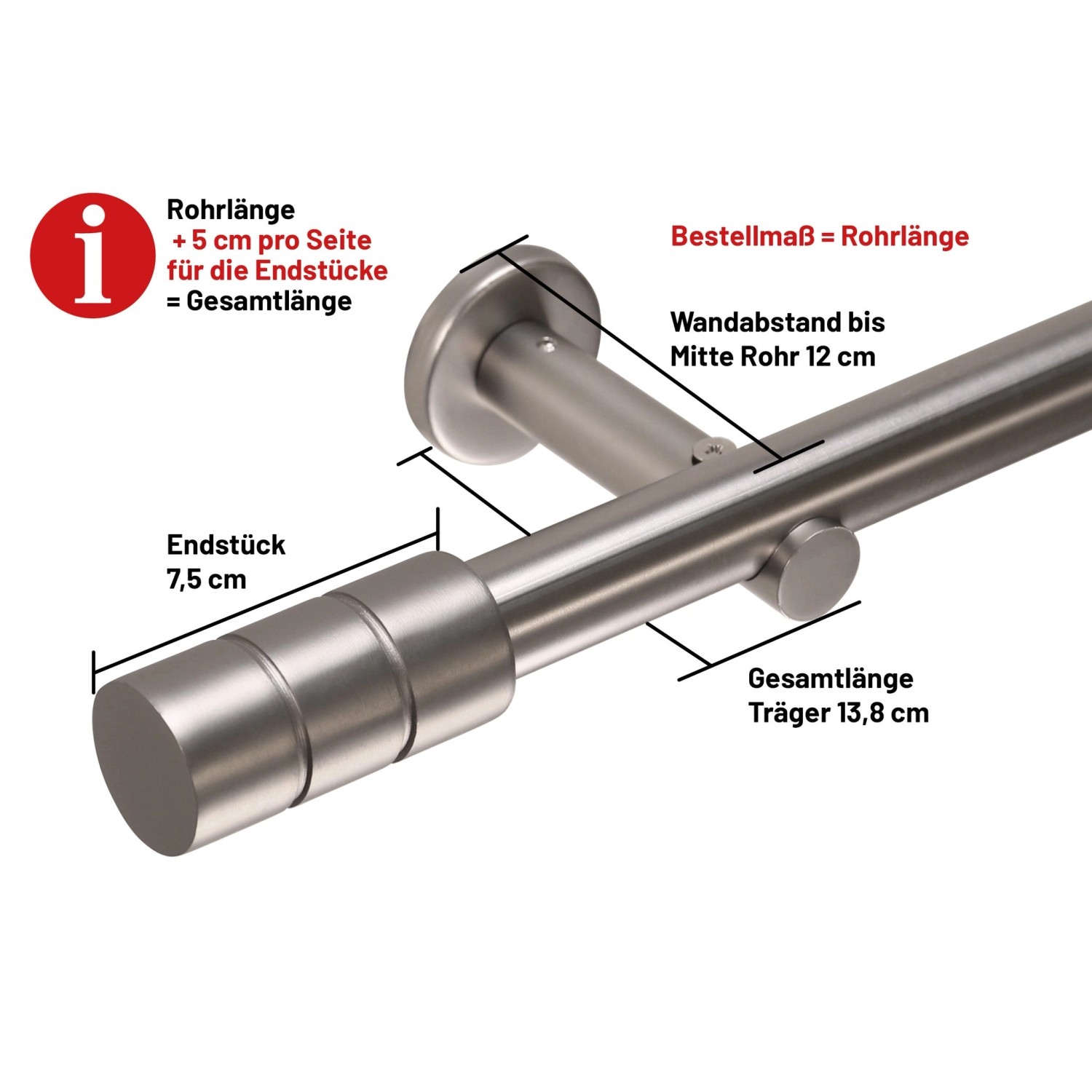 Deco-Raum Gardinenstange nach Maß 1-Lauf Zylinder Ø 25mm Edelstahl-optik 100cm_2