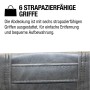 Detailaufnahme: Graue Canadian Spa Whirlpool Abdeckung mit robusten Tragegriffen.