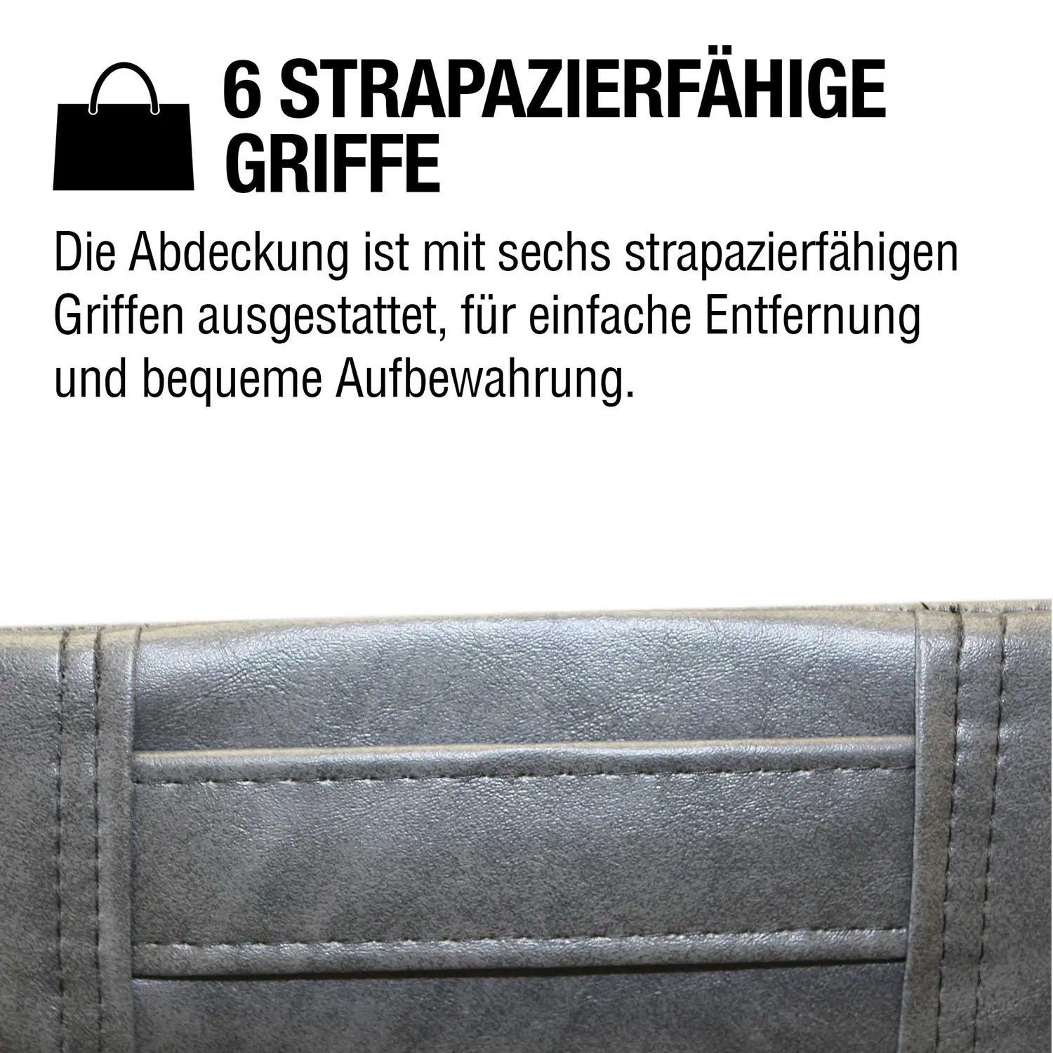 Detailaufnahme: Graue Canadian Spa Whirlpool Abdeckung mit robusten Tragegriffen.