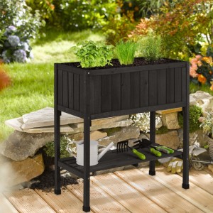 Relaxdays Hochbeet Tannenholz Schwarz Mit Folie 80 cm x 74 cm x 38 cm 5,5 kg