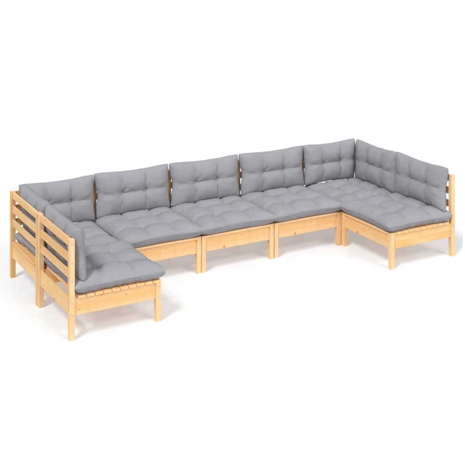 vidaXL 7-Tlg Garten-Lounge-Set mit Grauen Kissen Kiefer Massivholz 3097162