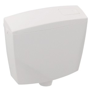 Weißer Sanitop-Wingenroth Spülkasten Topas mit Spül-Stopp-Taste für Aufputzmontage.