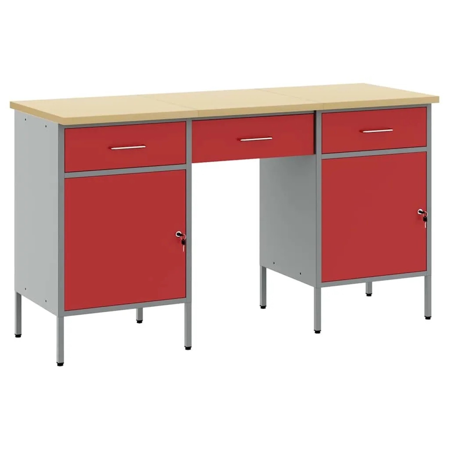 vidaXL Werkbank 3-Tlg Rot 150 x 55 x 85 cm Ingenieure Holz und Stahl 3321375